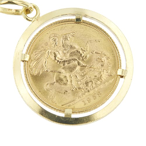 Pendentif Pendentif - Souverain anglais 1958 en or jaune 58 Facettes 39495