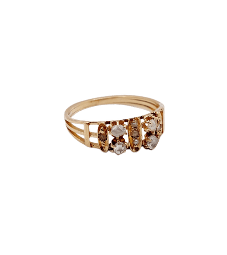 Bague 54.5 Bague chevalière victorienne en or rose 18k avec diamants et perles 58 Facettes A07048