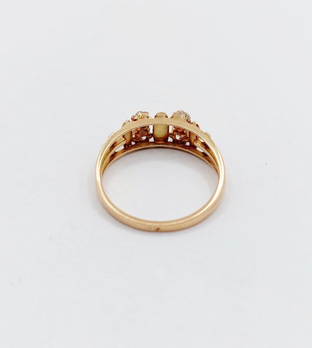 Bague 54.5 Bague chevalière victorienne en or rose 18k avec diamants et perles 58 Facettes A07048