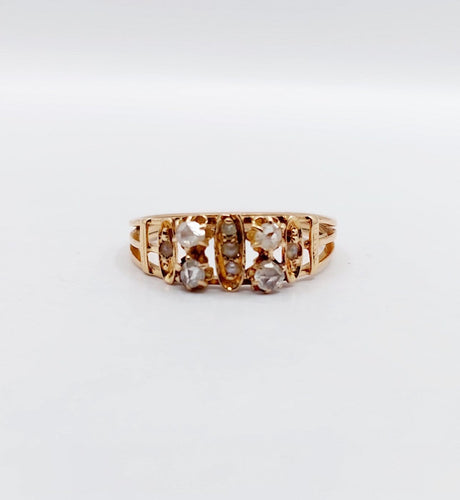 Bague 54.5 Bague chevalière victorienne en or rose 18k avec diamants et perles 58 Facettes A07048
