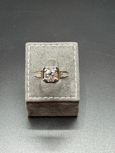 Bague 54 Bague en or jaune et platine avec diamant 1,40 ct 58 Facettes 1595/1