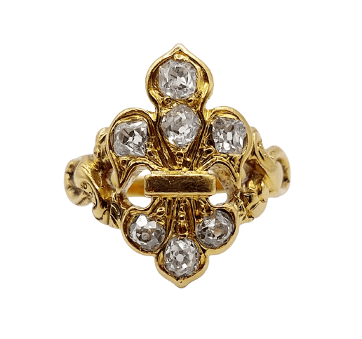 Bague 45.5 Bague chevalière fleur de lys en or 18k et diamants taille ancienne 58 Facettes A07053