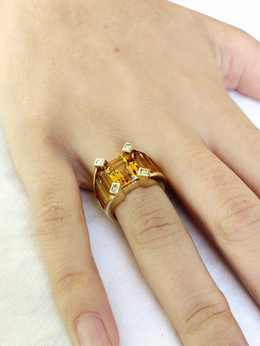 Bague 54 Bague en or jaune 18 carats à citrines et diamants 58 Facettes id: 1751039
