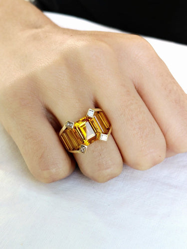 Bague 54 Bague en or jaune 18 carats à citrines et diamants 58 Facettes id: 1751039