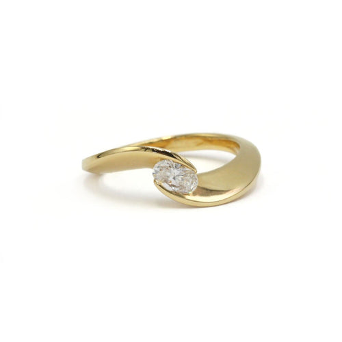 Bague 54 Solitaire - Bague en or jaune 750‰ et diamant ovale 0,35 ct 58 Facettes 260122R