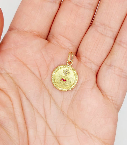 Pendentif Augis - Pendentif médaille d’amour en or jaune 18k, diamant et rubis 58 Facettes A07069