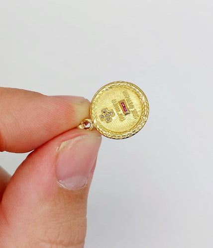 Pendentif Augis - Pendentif médaille d’amour en or jaune 18k, diamant et rubis 58 Facettes A07069