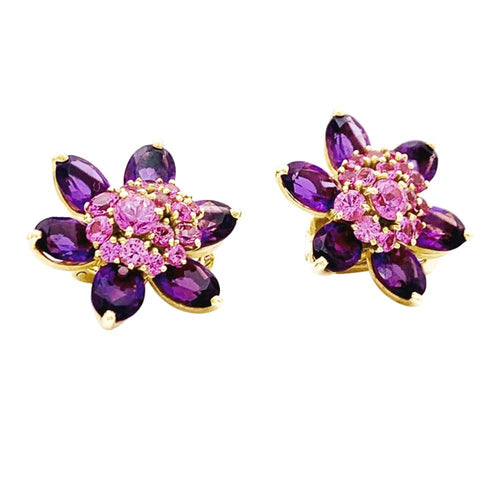 Boucles d'oreilles Boucles d'oreilles Van Cleef & Arpels, "Fleurs d'Hawaï", or jaune, améthyste, saphirs roses. 58 Facettes 35511