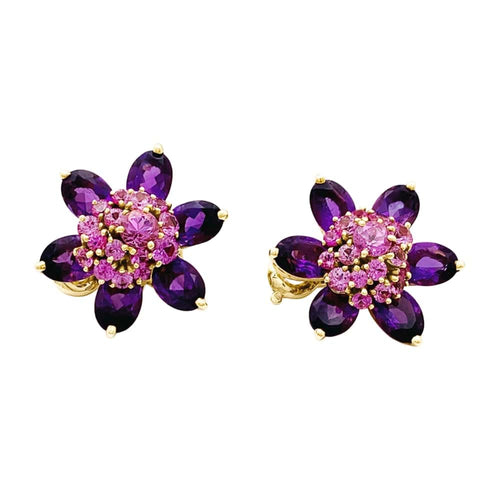 Boucles d'oreilles Boucles d'oreilles Van Cleef & Arpels, "Fleurs d'Hawaï", or jaune, améthyste, saphirs roses. 58 Facettes 35511