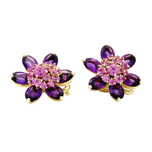 Boucles d'oreilles Boucles d'oreilles Van Cleef & Arpels, "Fleurs d'Hawaï", or jaune, améthyste, saphirs roses. 58 Facettes 35511
