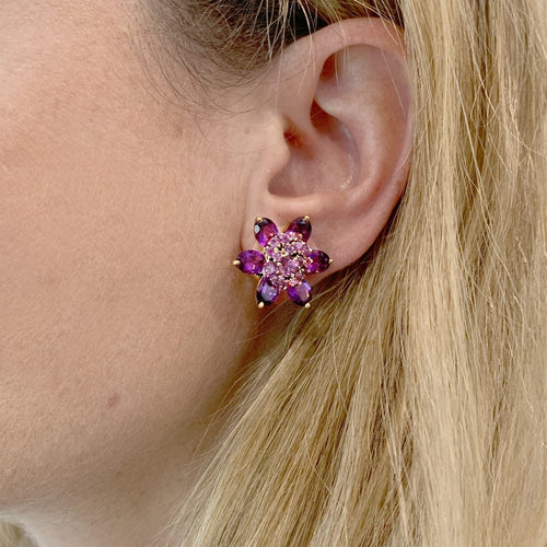 Boucles d'oreilles Boucles d'oreilles Van Cleef & Arpels, "Fleurs d'Hawaï", or jaune, améthyste, saphirs roses. 58 Facettes 35511