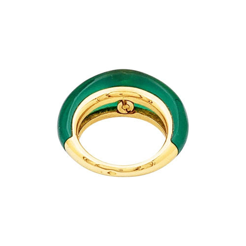 Bague 47 Bague jonc bombée en or jaune, chrysoprase et diamant 58 Facettes 35610
