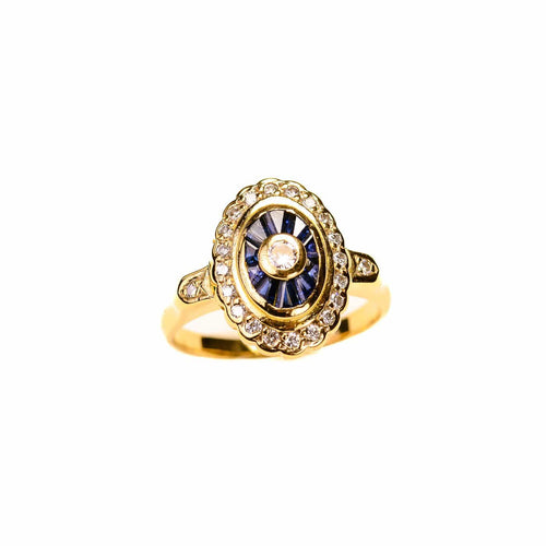 Bague 53 Bague entourage Art déco en or jaune et blanc, diamants et saphirs 58 Facettes LMB-348