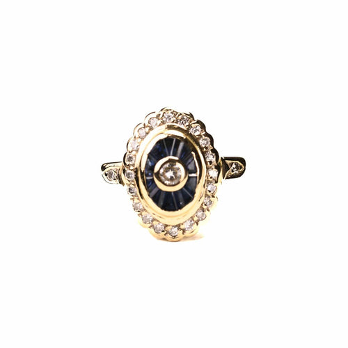 Bague 53 Bague entourage Art déco en or jaune et blanc, diamants et saphirs 58 Facettes LMB-348