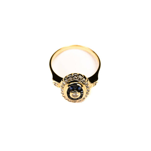 Bague 53 Bague entourage Art déco en or jaune et blanc, diamants et saphirs 58 Facettes LMB-348