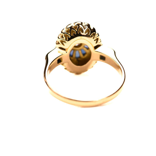 Bague 53 Bague entourage Art déco en or jaune et blanc, diamants et saphirs 58 Facettes LMB-348