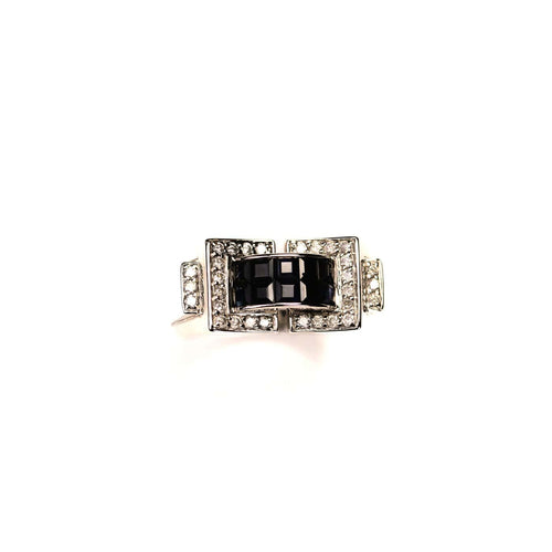 Bague 55 Bague Tank pont en or blanc et saphirs calibrés, diamants 58 Facettes LMB-346