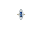 Bague 51 Bague marquise en or jaune 18 kt et platine, saphirs de Ceylan et diamants 58 Facettes