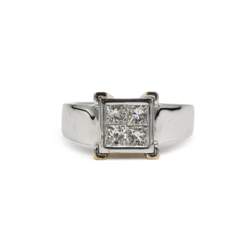 Bague 54.5 Bague en or blanc et jaune 750 sertie de 4 diamants princesse 58 Facettes 260124R