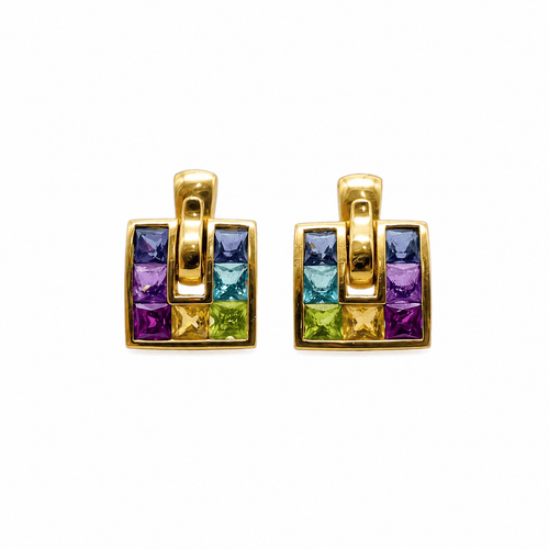 Boucles d'oreilles Guy Laroche - Boucles d’oreilles en or jaune 18 carats et pierres précieuses 58 Facettes Boucles d'oreilles Guy Laroche