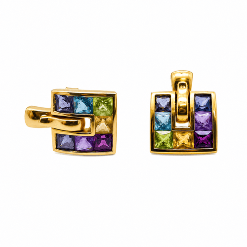 Boucles d'oreilles Guy Laroche - Boucles d’oreilles en or jaune 18 carats et pierres précieuses 58 Facettes Boucles d'oreilles Guy Laroche