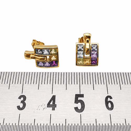 Boucles d'oreilles Guy Laroche - Boucles d’oreilles en or jaune 18 carats et pierres précieuses 58 Facettes Boucles d'oreilles Guy Laroche
