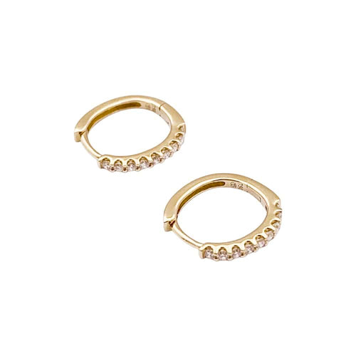 Boucles d'oreilles Paire de petites créoles en or jaune, diamants. 58 Facettes 35467