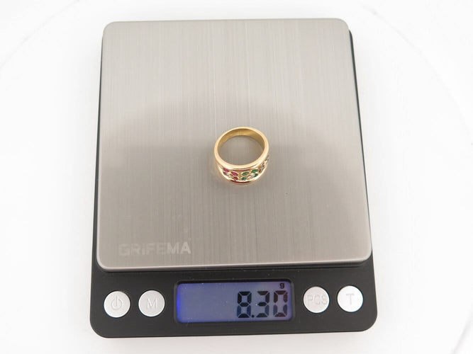 Bague 52 Bague motif fleur en or jaune 18k avec diamants, rubis, émeraudes et saphirs 58 Facettes 274618