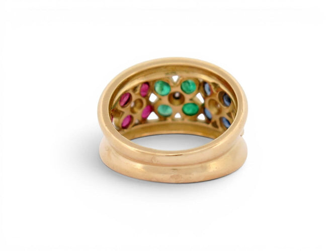 Bague 52 Bague motif fleur en or jaune 18k avec diamants, rubis, émeraudes et saphirs 58 Facettes 274618