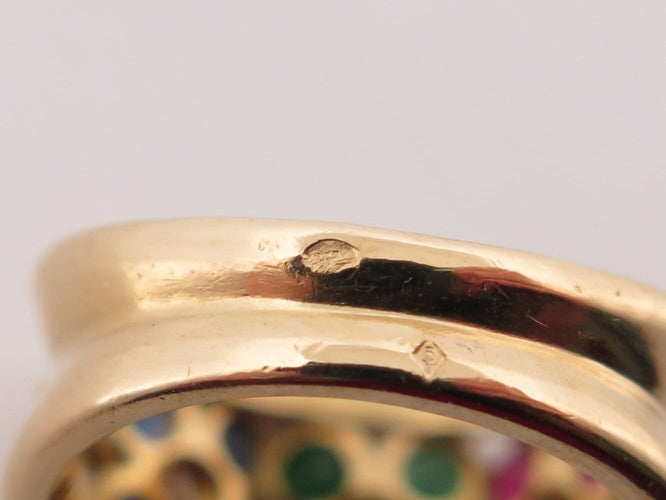 Bague 52 Bague motif fleur en or jaune 18k avec diamants, rubis, émeraudes et saphirs 58 Facettes 274618