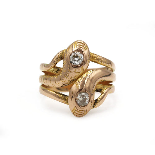Bague 54 Bague serpents entrelacés ancienne en or jaune 18K et diamants 58 Facettes 1341