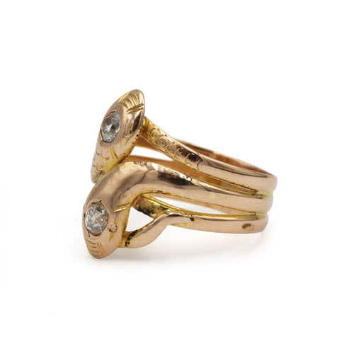 Bague 54 Bague serpents entrelacés ancienne en or jaune 18K et diamants 58 Facettes 1341