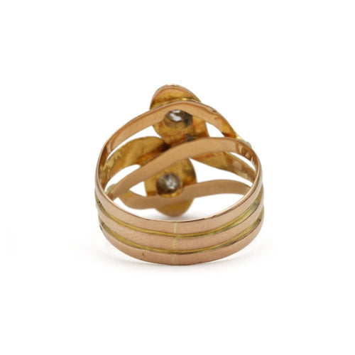 Bague 54 Bague serpents entrelacés ancienne en or jaune 18K et diamants 58 Facettes 1341