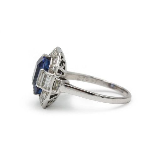 Bague 53 Bague Art déco en platine, diamants et saphir de Ceylan 4,30 ct 58 Facettes 1347