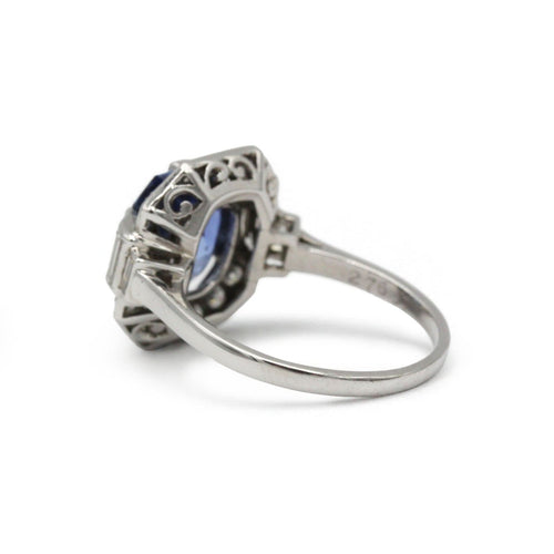 Bague 53 Bague Art déco en platine, diamants et saphir de Ceylan 4,30 ct 58 Facettes 1347