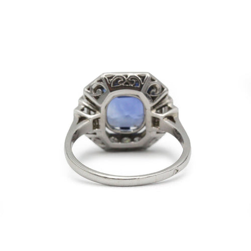 Bague 53 Bague Art déco en platine, diamants et saphir de Ceylan 4,30 ct 58 Facettes 1347