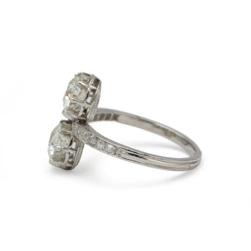 Bague 54 Bague toi et moi Art déco en platine, deux diamants env. 1,70 ct 58 Facettes 1349