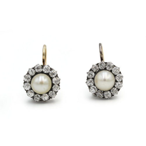 Boucles d'oreilles Boucles d'oreilles anciennes en or 750 et argent, perles fines et diamants 58 Facettes 1382