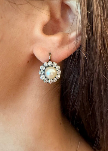 Boucles d'oreilles Boucles d'oreilles anciennes en or 750 et argent, perles fines et diamants 58 Facettes 1382