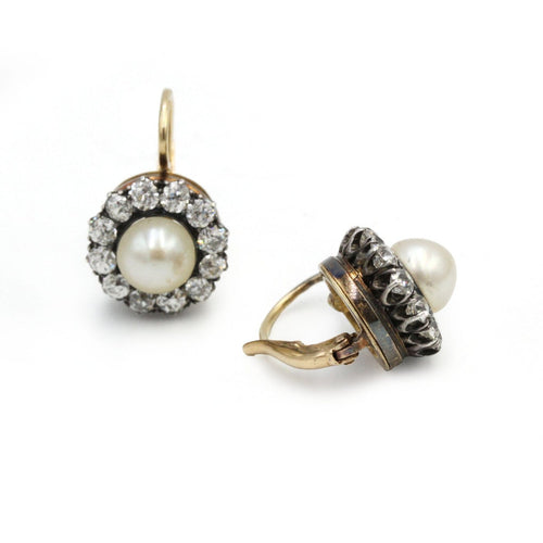 Boucles d'oreilles Boucles d'oreilles anciennes en or 750 et argent, perles fines et diamants 58 Facettes 1382