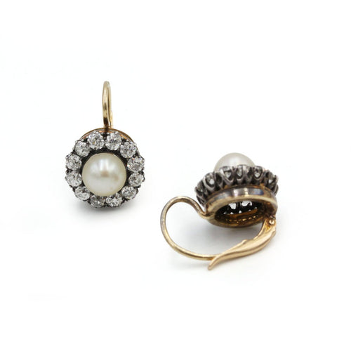 Boucles d'oreilles Boucles d'oreilles anciennes en or 750 et argent, perles fines et diamants 58 Facettes 1382