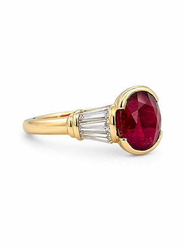 Bague 51 Solitaire - Bague en or jaune 18 carats, rubis de Siam et diamants 58 Facettes Srd