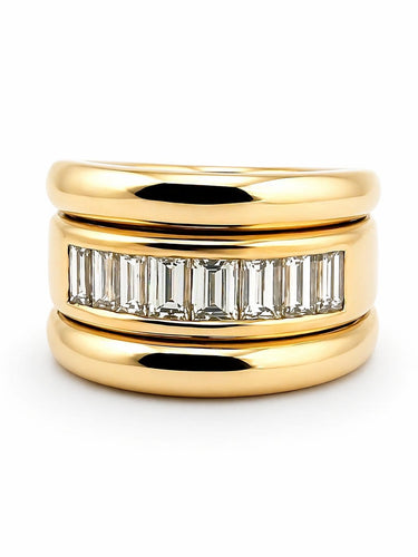 Bague 53 Bague en or jaune 18 carats sertie de diamants taille baguette 58 Facettes Cb