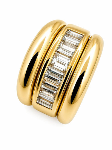 Bague 53 Bague en or jaune 18 carats sertie de diamants taille baguette 58 Facettes Cb