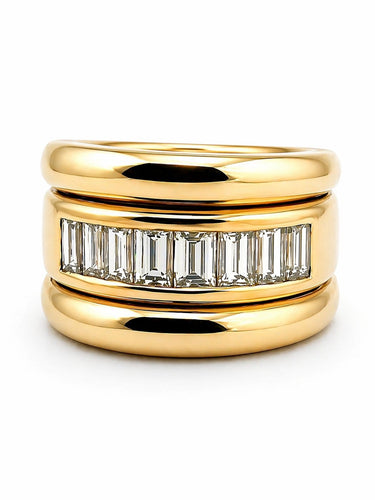 Bague 53 Bague en or jaune 18 carats sertie de diamants taille baguette 58 Facettes Cb