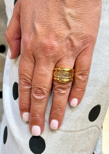 Bague 53 Bague en or jaune 18 carats sertie de diamants taille baguette 58 Facettes Cb