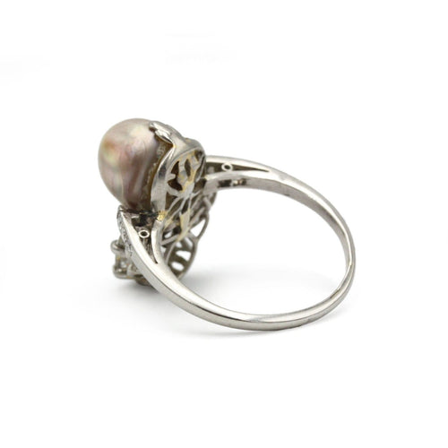 Bague 55 Bague Art déco en platine 950, diamants et perle fine 58 Facettes 1344