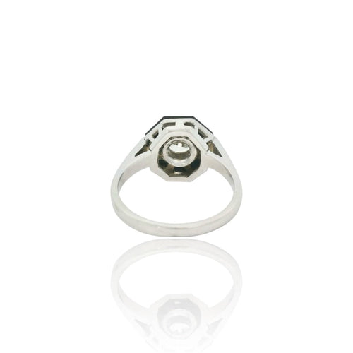 Bague 52.5 Bague Art déco en or blanc 18K, onyx et diamants 58 Facettes