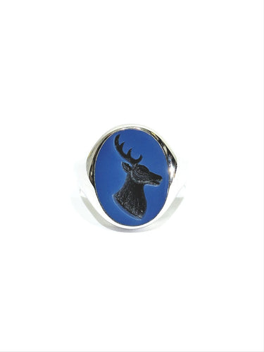 Bague 59 Bague intaille « Cerf » en or blanc 18 carats et agate bleue 58 Facettes id: 1753520