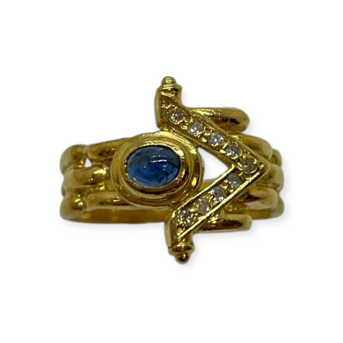 Bague 55 Bague en or jaune 750 - Saphir et diamants 58 Facettes 330093282